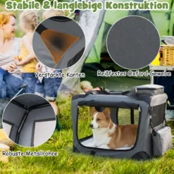 Hundebox Faltbar Tragbare Hundetransportbox mit Netzfenstern 3 Türen Abnehmbarem Polster S