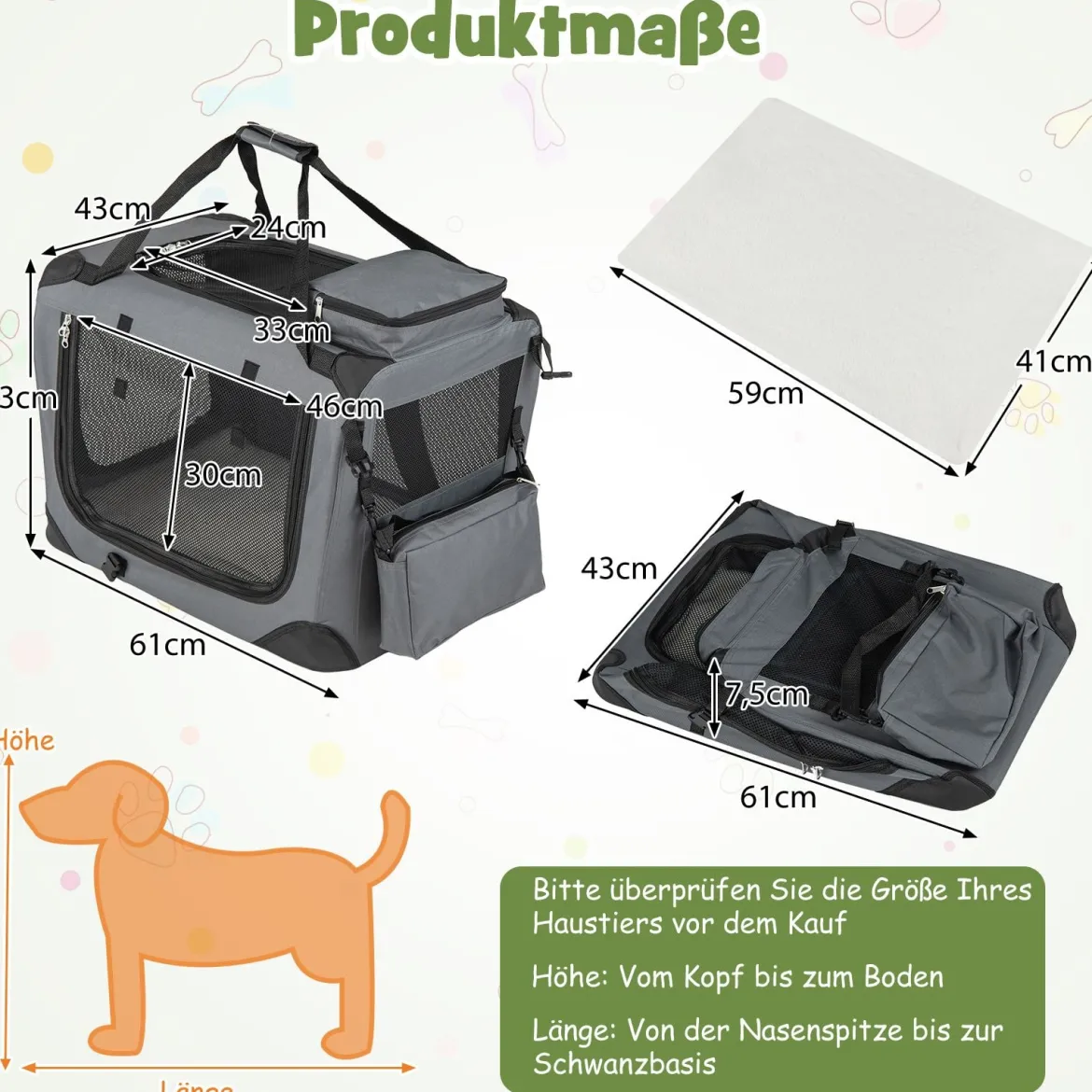 Hundebox Faltbar Tragbare Hundetransportbox mit Netzfenstern 3 Türen Abnehmbarem Polster S