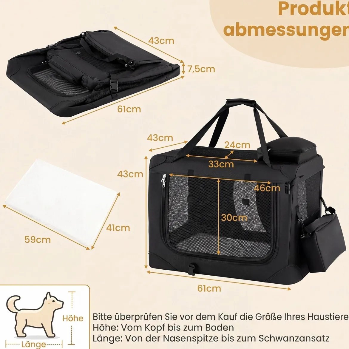 Hundebox Faltbar Tragbare Hundetransportbox mit Netzfenstern 3 Türen Abnehmbarem Polster S