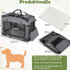 Hundebox Faltbar Tragbare Hundetransportbox mit Netzfenstern 3 Türen für Hunde und Katzen L