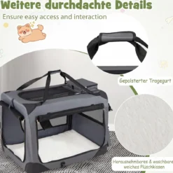 Hundebox Faltbar Tragbare Hundetransportbox mit Netzfenstern 3 Türen für Hunde und Katzen L