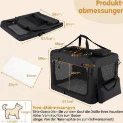 Hundebox Faltbar Tragbare Hundetransportbox mit Netzfenstern 3 Türen für Hunde und Katzen L