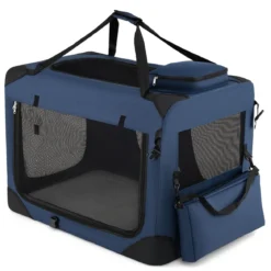 Hundebox Faltbar Tragbare Hundetransportbox mit Netzfenstern 3 Türen für Hunde und Katzen L