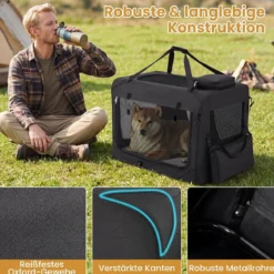 Hundebox Faltbar Tragbare Hundetransportbox mit Netzfenstern 3 Türen für Hunde und Katzen L
