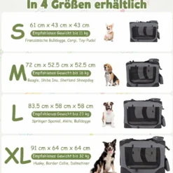 Hundebox Faltbar Tragbare Hundetransportbox mit Netzfenstern 3 Türen für Hunde und Katzen L