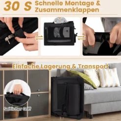 Hundebox Faltbar Tragbare Hundetransportbox mit Netzfenstern 3 Türen für Hunde und Katzen L