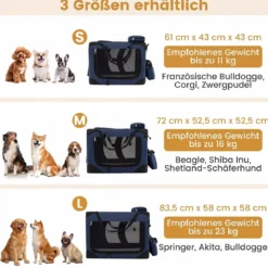 Hundebox Faltbar Tragbare Hundetransportbox mit Netzfenstern 3 Türen für Hunde und Katzen L