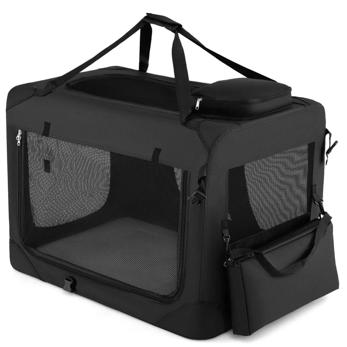 Hundebox Faltbar Tragbare Hundetransportbox mit Netzfenstern 3 Türen für Hunde und Katzen L