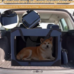 Hundebox Faltbar Tragbare Hundetransportbox mit Netzfenstern 3 Türen für Hunde und Katzen L