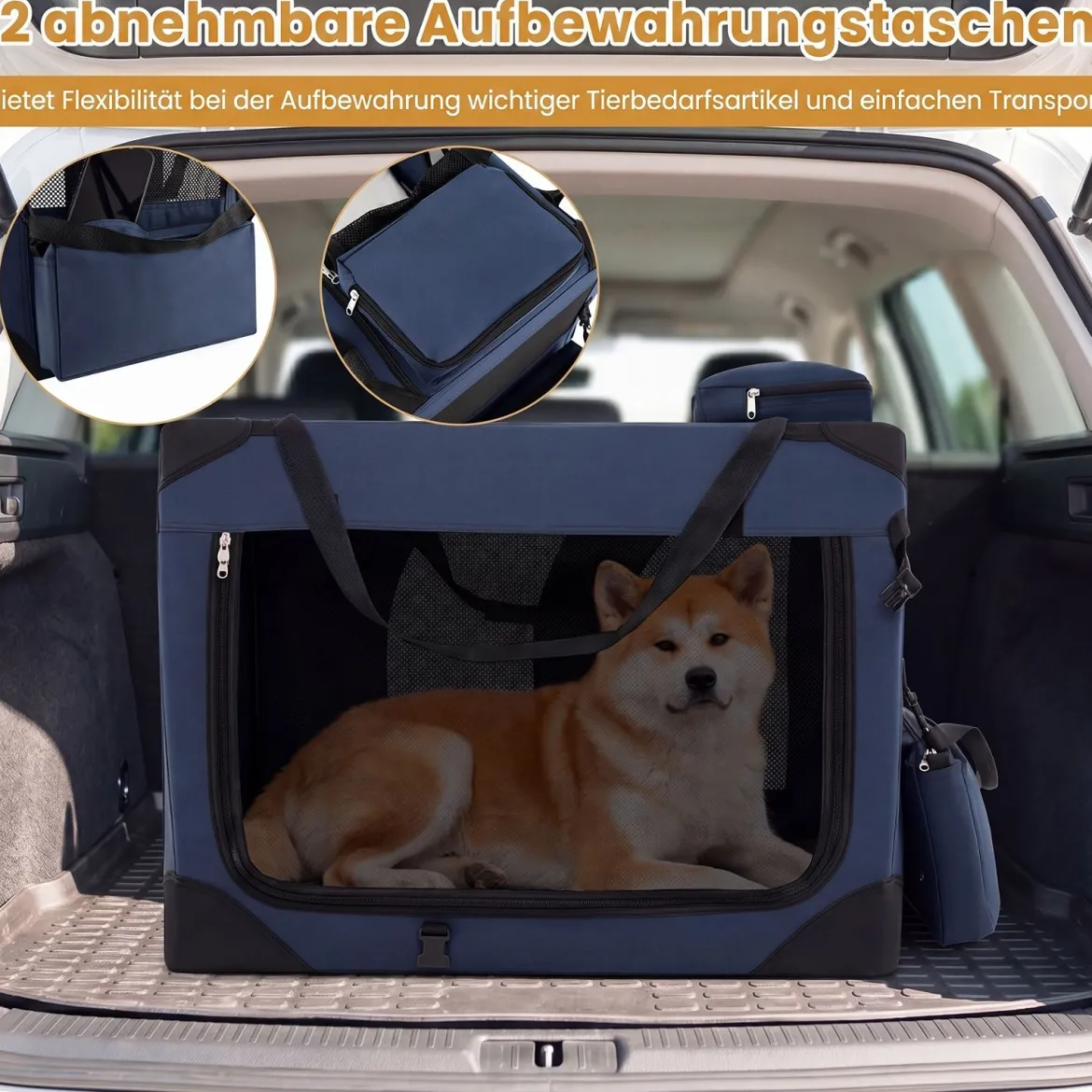 Hundebox Faltbar Tragbare Hundetransportbox mit Netzfenstern 3 Türen für Hunde und Katzen L