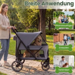 Hundebuggy faltbarer Hundewagen mit Geländereifen niedrigem Einstieg Grau