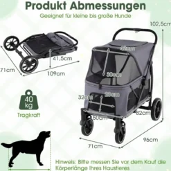 Hundebuggy faltbarer Hundewagen mit Geländereifen niedrigem Einstieg Grau