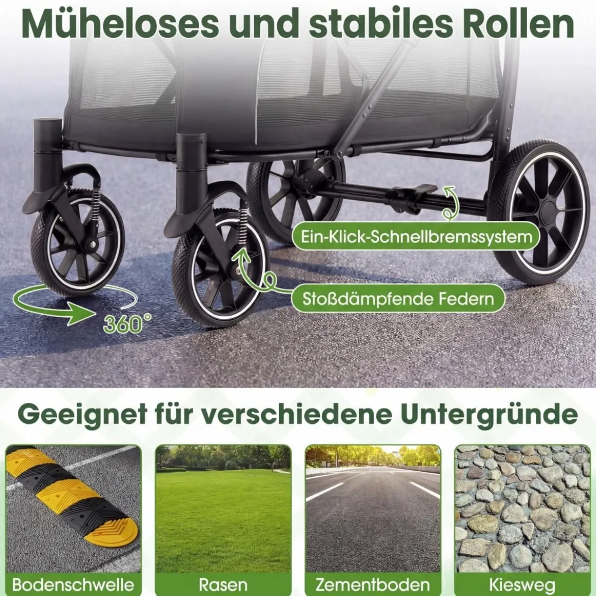 Hundebuggy faltbarer Hundewagen mit Geländereifen niedrigem Einstieg Schwarz