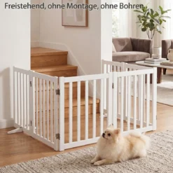 Hundegitter Holz Faltbares Haustiergitter mit 3 Stützfüßen 6-Teiliges Schutzgitter Absperrgitter 60 cm Hoch
