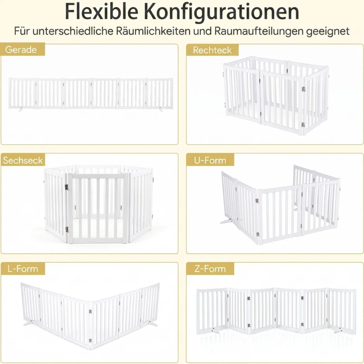 Hundegitter Holz Faltbares Haustiergitter mit 3 Stützfüßen 6-Teiliges Schutzgitter Absperrgitter 60 cm Hoch