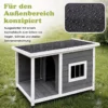 Hundehütte aus Holz mit Überdachter Veranda & Wetterfeste Asphaltdach 86 x 63 x 60 cm Grau