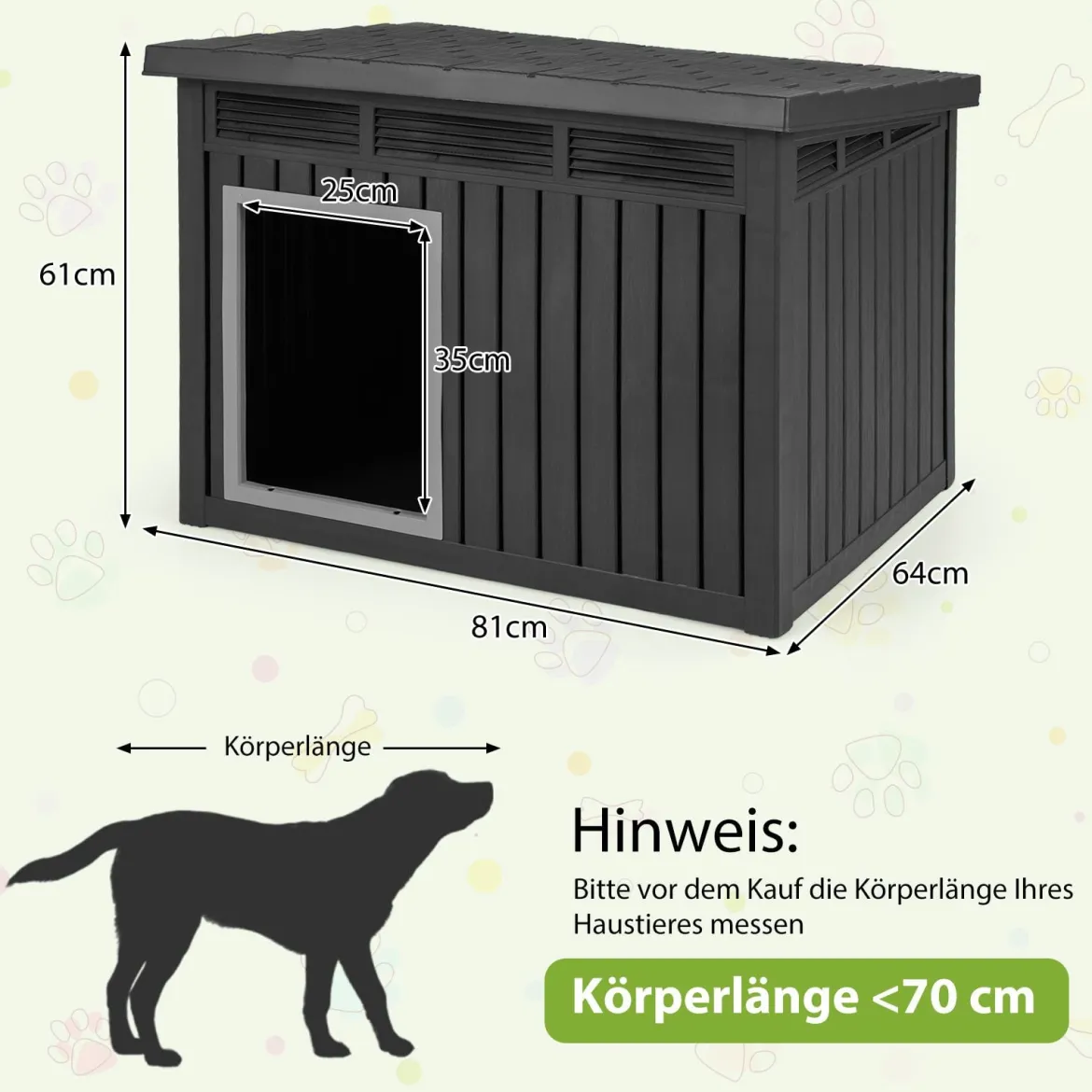 Hundehütte für Indoor & Outdoor Wetterfestes Hundehaus mit Aufklappbarem Schrägdach