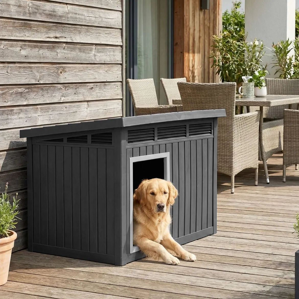 Hundehütte für Indoor & Outdoor Wetterfestes Hundehaus mit Aufklappbarem Schrägdach