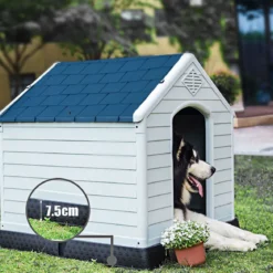 Hundehütte Hundehaus Hundehöhle mit Erhöhtem Boden Blau und Weiß