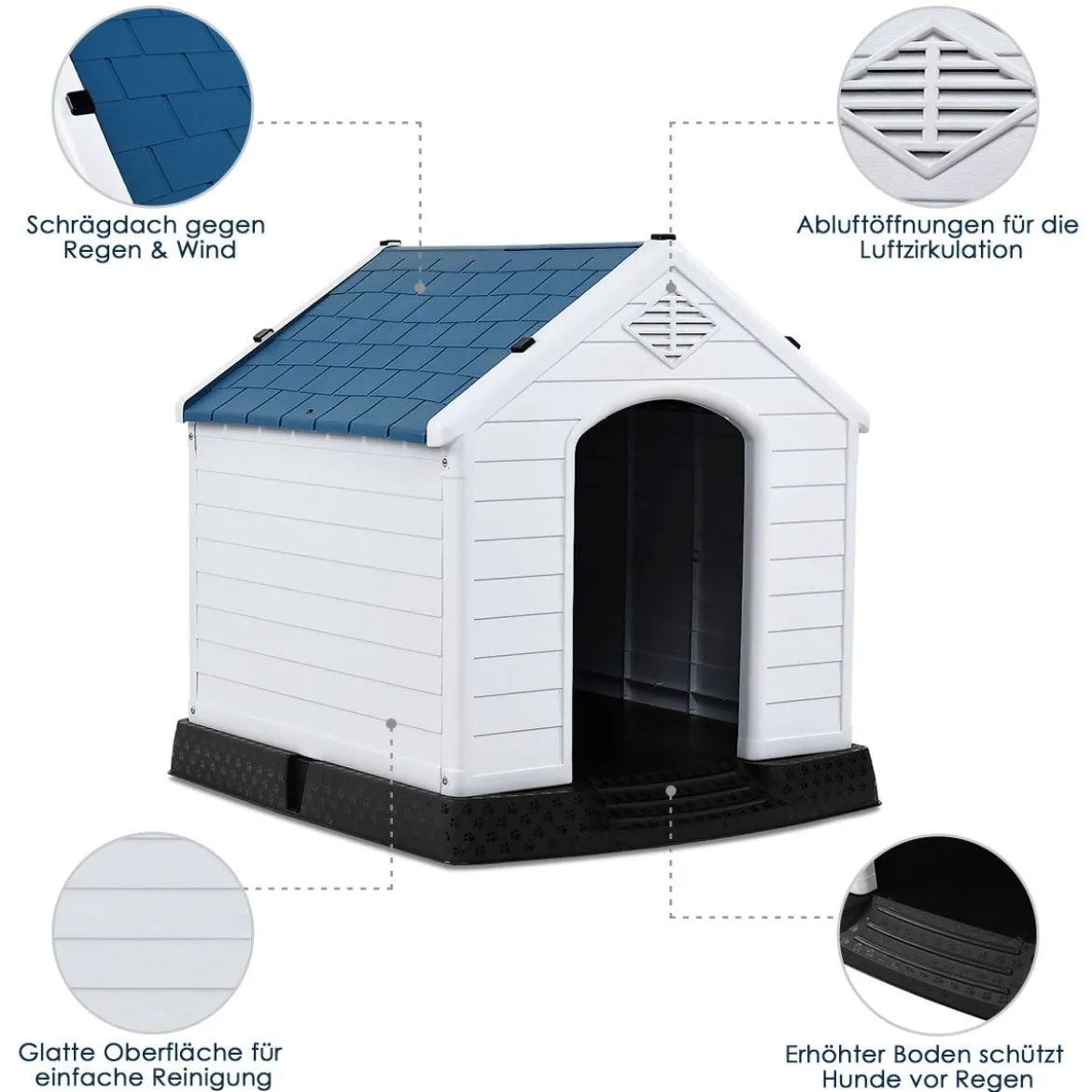 Hundehütte Hundehaus Hundehöhle mit Erhöhtem Boden Blau und Weiß