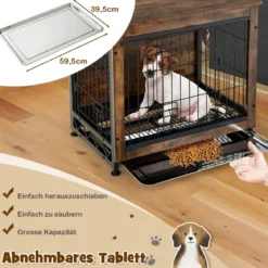 Hundekäfig Hundebox aus Holz mit Doppeltüren Dekorativer Haustierkäfig 69 x 47 x 61 cm Braun