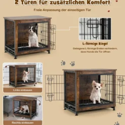 Hundekäfig Hundebox aus Holz mit Doppeltüren Dekorativer Haustierkäfig 69 x 47 x 61 cm Braun