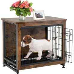 Hundekäfig Hundebox aus Holz mit Doppeltüren Dekorativer Haustierkäfig 69 x 47 x 61 cm Braun