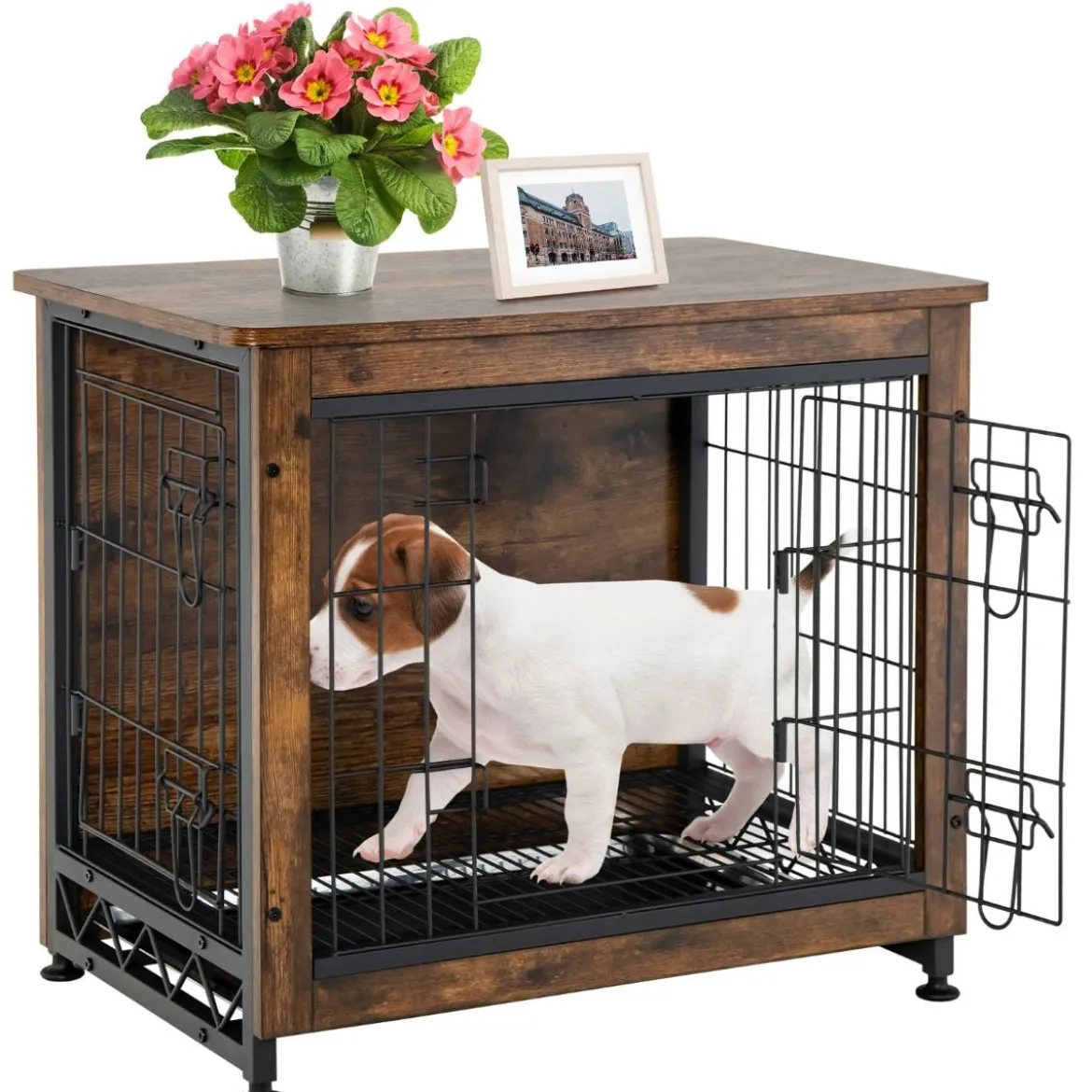 Hundekäfig Hundebox aus Holz mit Doppeltüren Dekorativer Haustierkäfig 69 x 47 x 61 cm Braun