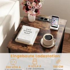 Hundekäfig Möbel Hundebox für Zuhause mit Ladestation Tür Schublade & Metallrohren Braun