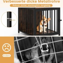 Hundekäfig Möbel Hundebox für Zuhause mit Ladestation Tür Schublade & Metallrohren Braun