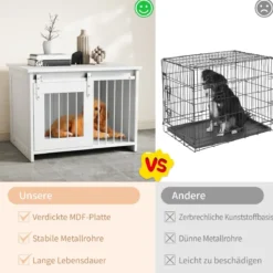 Hundekäfig Möbel mit Schiebetür Hundebox aus Metall Holz Hundehütte Haustierkäfig Weiß