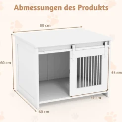 Hundekäfig Möbel mit Schiebetür Hundebox aus Metall Holz Hundehütte Haustierkäfig Weiß