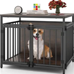 Hundekäfig Möbel mit 3 Türen Holz Hundebox Hundegitterbox Beistelltisch 80 x 60 x 64 cm