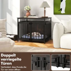 Hundekäfig Möbel mit 3 Türen Holz Hundebox Hundegitterbox Beistelltisch 80 x 60 x 64 cm