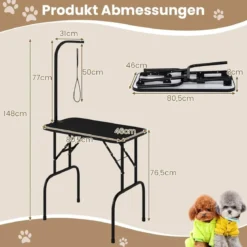 Hundepflegetisch klappbar Haustierpflegetisch höhenverstellbar Trimmtisch mit Schlingen Schwarz 80,5 x 46 x 76,5 cm