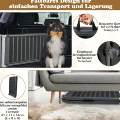 Hunderampe Klappbar bis 60 kg Belastbar Hundetreppe aus Metall & PE Schwarz 159 x 37 x 9 cm