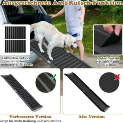 Hunderampe Klappbar bis 60 kg Belastbar Hundetreppe aus Metall & PE Schwarz 159 x 37 x 9 cm