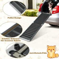 Hunderampe Klappbar bis 60 kg Belastbar Hundetreppe aus Metall & PE Schwarz 159 x 37 x 9 cm