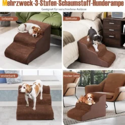 Hundestufen 3-Stufige Hunderampe aus Schaumstoff 58 x 42 x 40 cm Kaffee