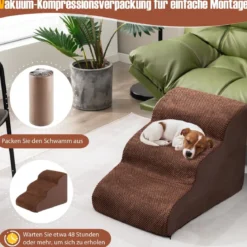 Hundestufen 3-Stufige Hunderampe aus Schaumstoff 58 x 42 x 40 cm Kaffee