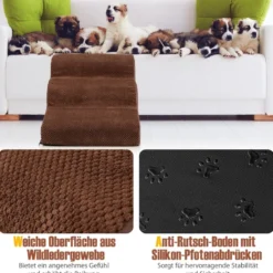 Hundestufen 3-Stufige Hunderampe aus Schaumstoff 58 x 42 x 40 cm Kaffee