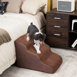Hundestufen 3-Stufige Hunderampe aus Schaumstoff 58 x 42 x 40 cm Kaffee
