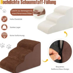 Hundestufen 3-Stufige Hunderampe aus Schaumstoff 58 x 42 x 40 cm Kaffee