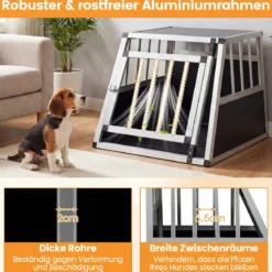 Hundetransportbox mit Abschließbarer Tür & Herausnehmbarer Trennwand Alu Hundebox 69,5 x 54 x 50,5 cm