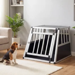 Hundetransportbox mit Abschließbarer Tür & Herausnehmbarer Trennwand Alu Hundebox 69,5 x 54 x 50,5 cm
