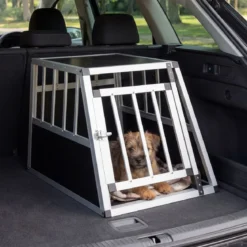 Hundetransportbox mit Abschließbarer Tür & Herausnehmbarer Trennwand Alu Hundebox 69,5 x 54 x 50,5 cm