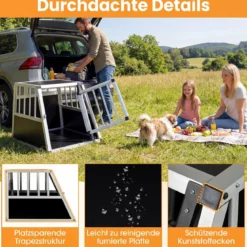 Hundetransportbox mit Abschließbarer Tür & Herausnehmbarer Trennwand Alu Hundebox 69,5 x 54 x 50,5 cm