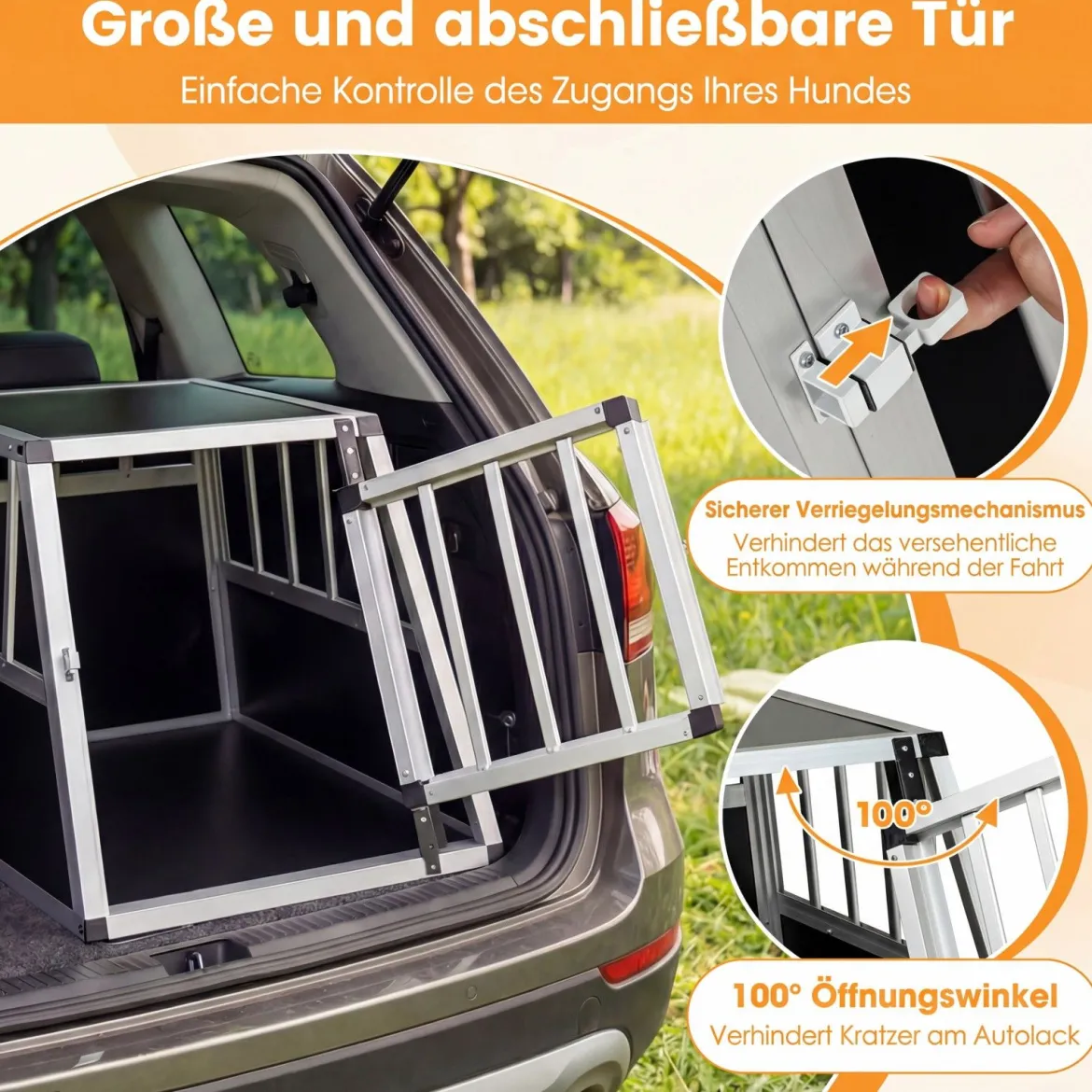 Hundetransportbox mit Abschließbarer Tür & Herausnehmbarer Trennwand Alu Hundebox 69,5 x 54 x 50,5 cm