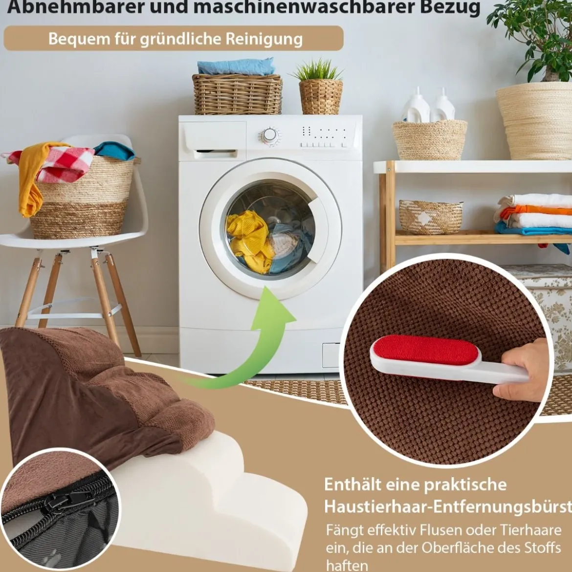 Hundetreppe rutschfeste 4-Stöckige Hunderampe aus Schaumstoff 72 x 41 x 51 cm Braun
