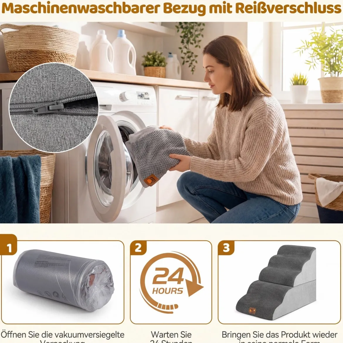 Hundetreppe 5 Stufen 50 cm Hoch Haustiertreppe Hundetreppe für Kleine Hunde Grau